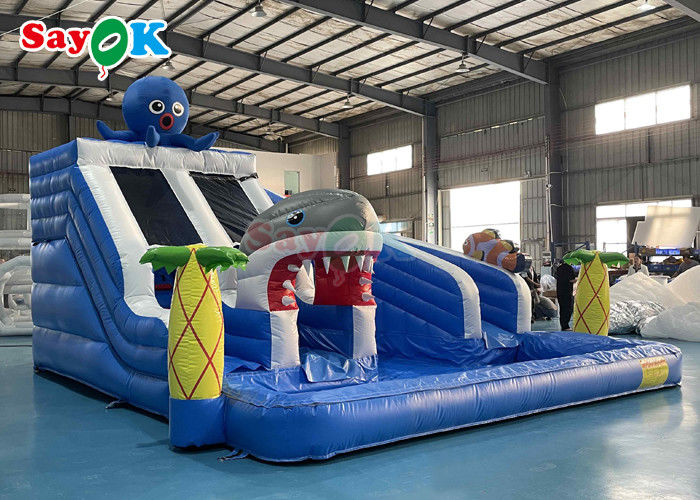 Amusement Park Inflatable Slide With Pool 19.7ft  Giant Inflatable Shark Water Slide For Kids